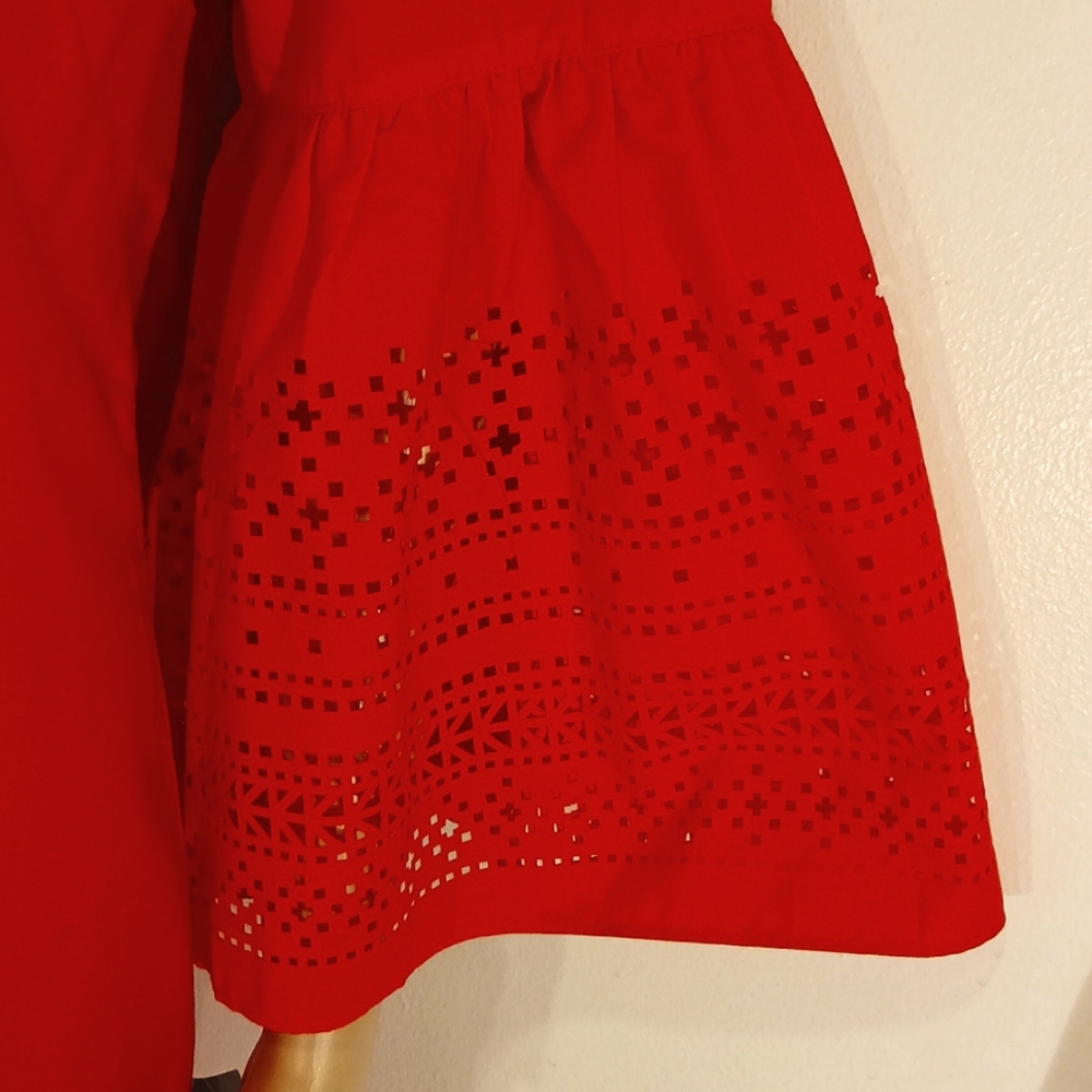 NWT Lauren Ralph Lauren Red Boat Neck Bell Sleeve Dress - Picture 11 of 12
